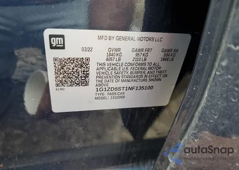 2022 Chevrolet Malibu Lt из США, поврежденный, VIN 1G1ZD5ST1NF135100